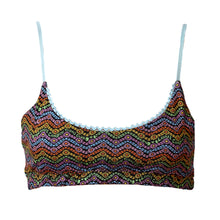 Load image into Gallery viewer, 1972 Tennis Bikini Bralette in Black Rainbow Print