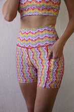 Load image into Gallery viewer, 1972 Printed Biker Shorts with Pockets in White Rainbow