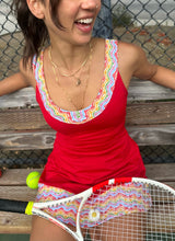 Load image into Gallery viewer, 1972 Tennis Active Dress with Built-in Bra & Shorts in Red