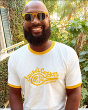 Load image into Gallery viewer, Unisex Laurel Canyon Tennis Club Ringer Tee in Vintage White / Mellow Yellow