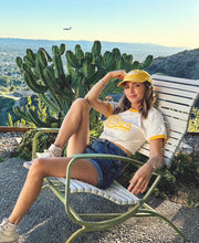 Load image into Gallery viewer, Unisex Laurel Canyon Tennis Club Ringer Tee in Vintage White / Mellow Yellow
