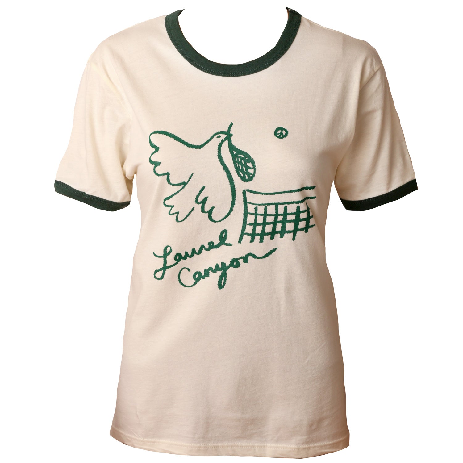 Unisex Laurel Canyon Peace Dove Tennis Ringer Tee in Cream / Dark