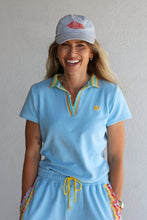 Load image into Gallery viewer, Crochet Women's Polo in Sky Blue Terry

