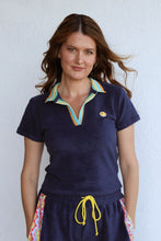 Load image into Gallery viewer, Crochet Women's Polo in Navy Blue Terry
