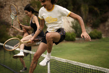Load image into Gallery viewer, Unisex Laurel Canyon Tennis Club Ringer Tee in Vintage White / Mellow Yellow
