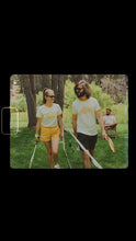 Load and play video in Gallery viewer, Unisex Laurel Canyon Tennis Club Ringer Tee in Vintage White / Mellow Yellow
