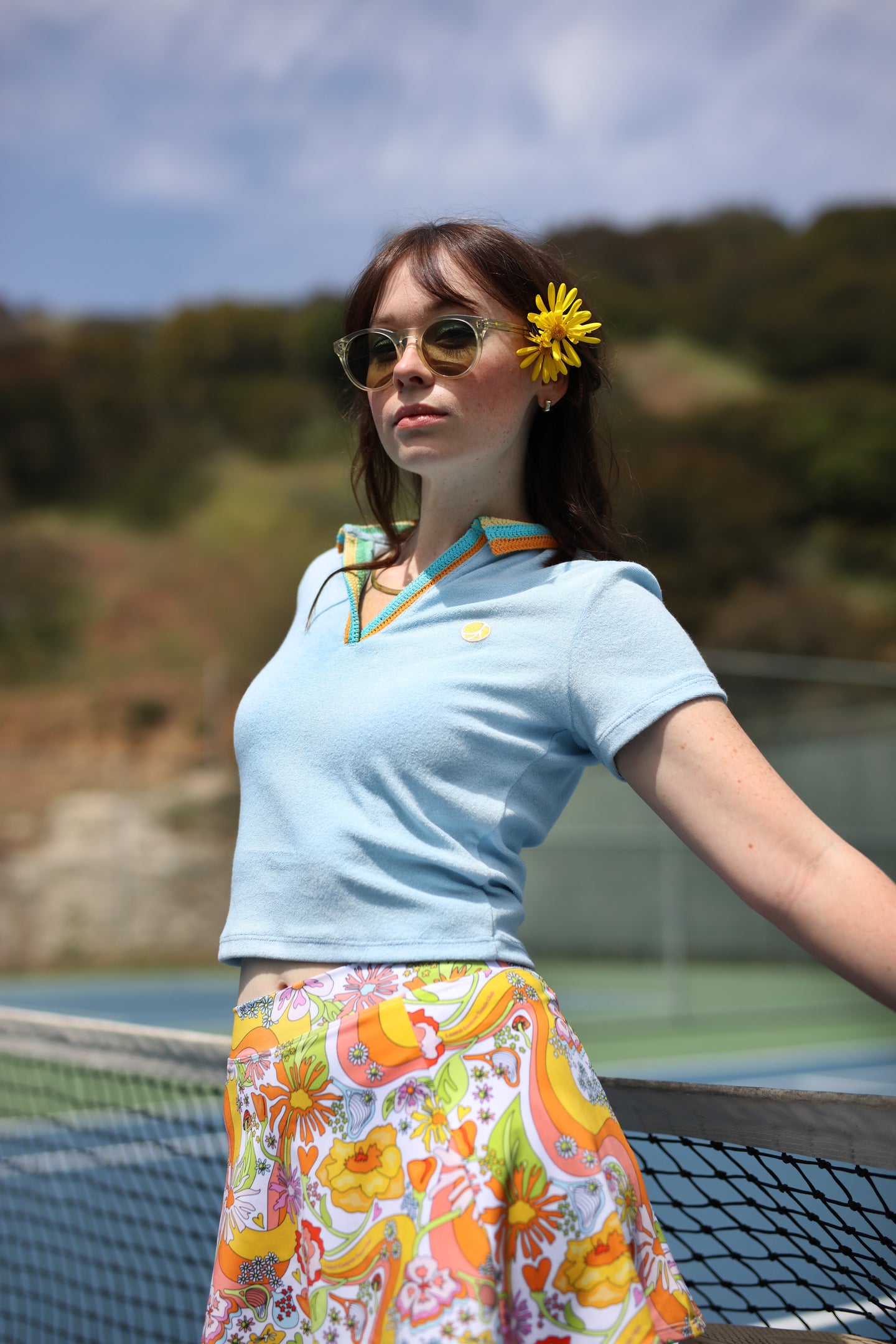 Zero-Waste Terrycloth Crochet Polo in Blue
